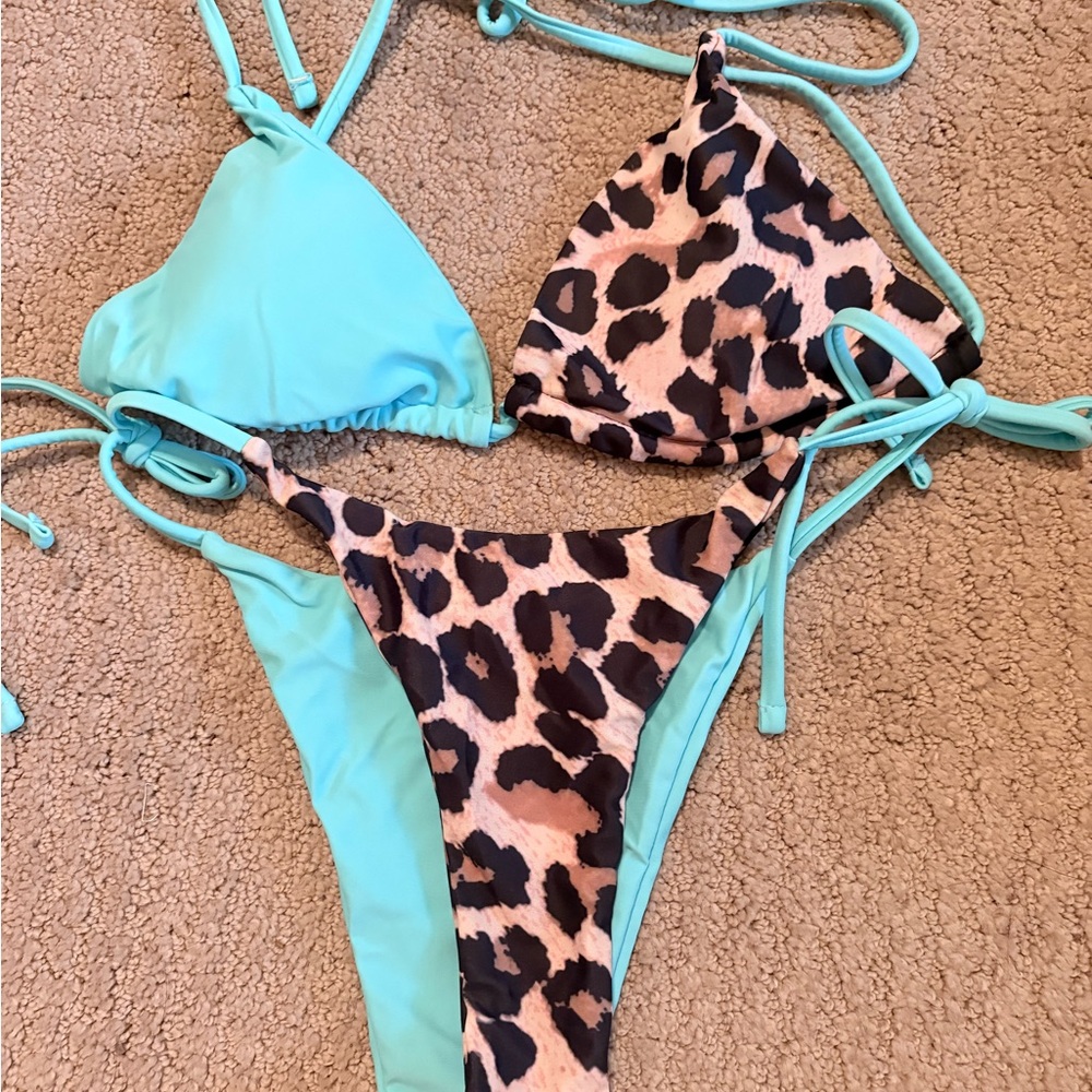 SHEIN Blue and Leopard Bikini Set